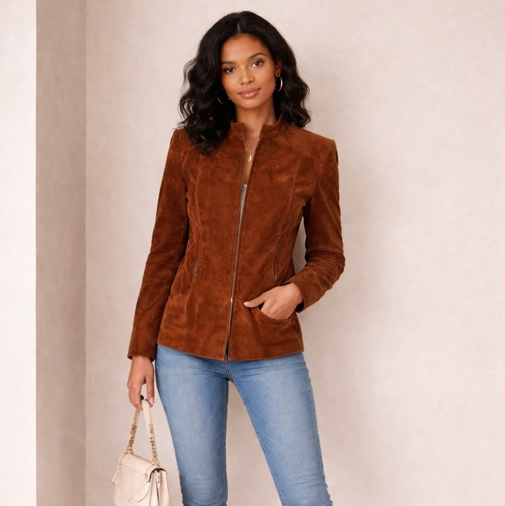 Vintage Valerie Stevens Suede Leather Jacket. Rich Brown. Size MP — 100% Leather